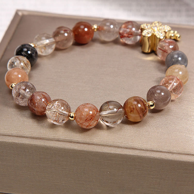 Buddha Stones Multicolored Rutilated Quartz Citrine Wealth Protection Flower Bracelet - image 2
