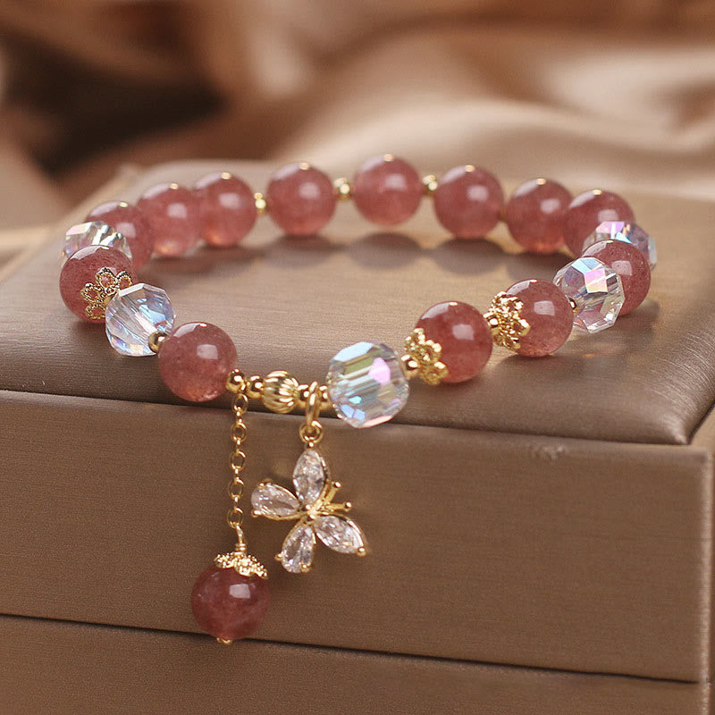 Buddha Stones Natural Strawberry Quartz Love Healing Butterfly Charm Bracelet - image 6