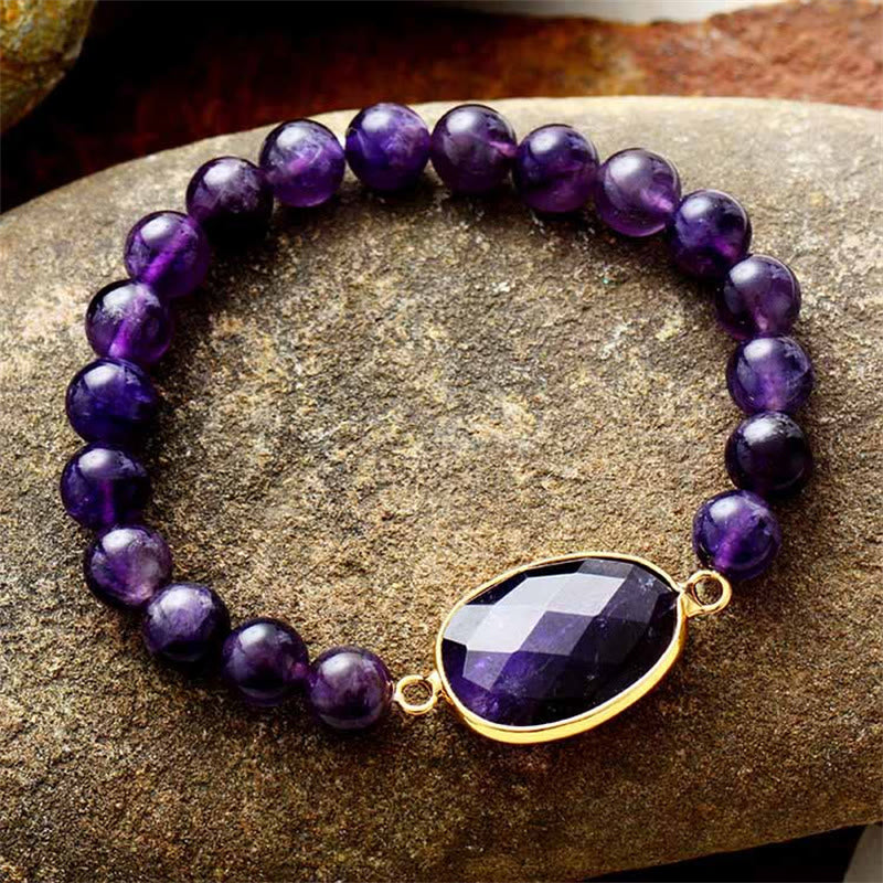 Buddha Stones Natural Amethyst Crystal Balance Marquise Pattern Bracelet - Amethyst(Spiritual Awareness♥Inner Peace) - image 0