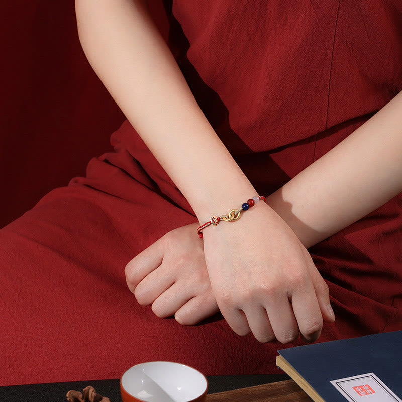 Buddha Stones 925 Sterling Silver Double Peace Buckle Lotus Auspicious Bracelet - image 3