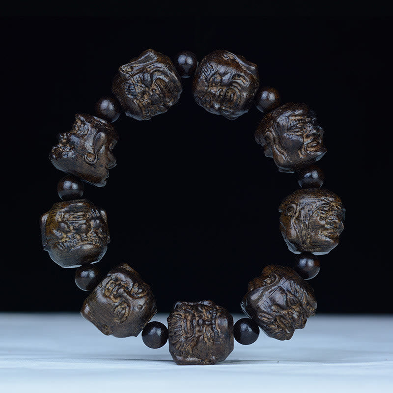 Buddha Stones Ebony Wood Eighteen Arhats Lotus Dragon Engraved Balance Bracelet - 20mm*9 Beads(Eighteen Arhats) - image 0