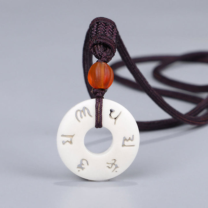 Buddha Stones Ivory Fruit Om Mani Padme Hum Engraved Protection Necklace Pendant - Ivory Fruit(Protection♥Support) - image 0