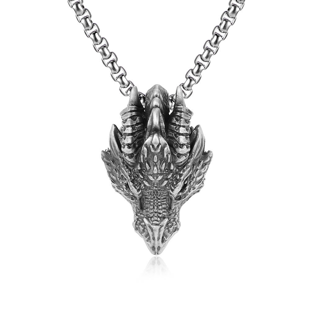 Buddha Stones Pure Tin Dragon Head Luck Protection Metal Necklace Pendant - image 1