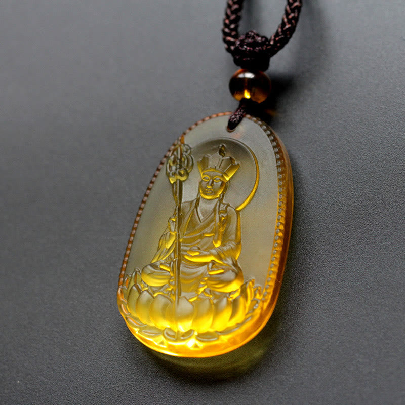 Buddha Stones Ksitigarbha Buddha Liuli Crystal Serenity Amulet Necklace Pendant - Beige Ksitigarbha - image 4