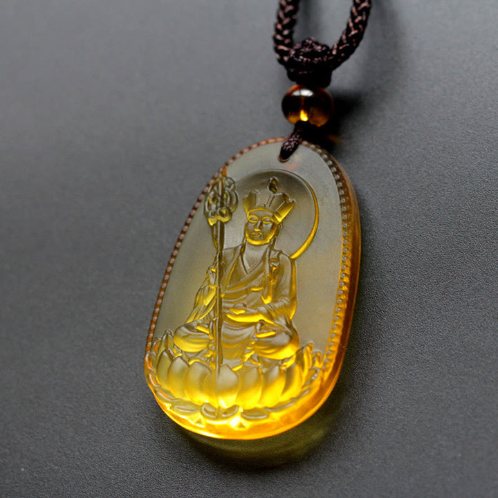 Buddha Stones Ksitigarbha Buddha Liuli Crystal Serenity Amulet Necklace Pendant - Beige Ksitigarbha - image 4