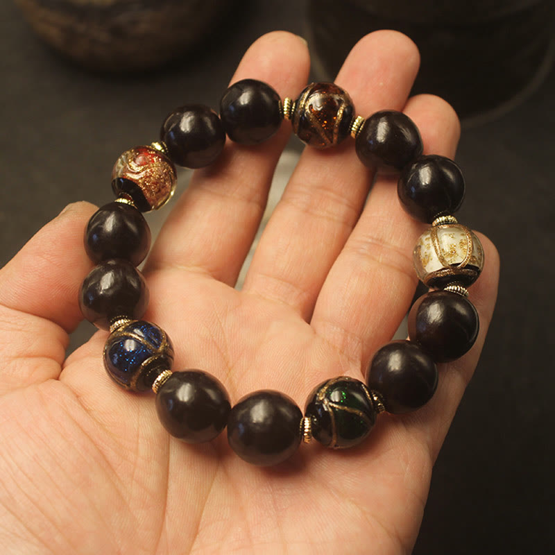 Buddha Stones Western Soapberry Incense Ash Liuli Glass Bead Wealth Bracelet - image 3