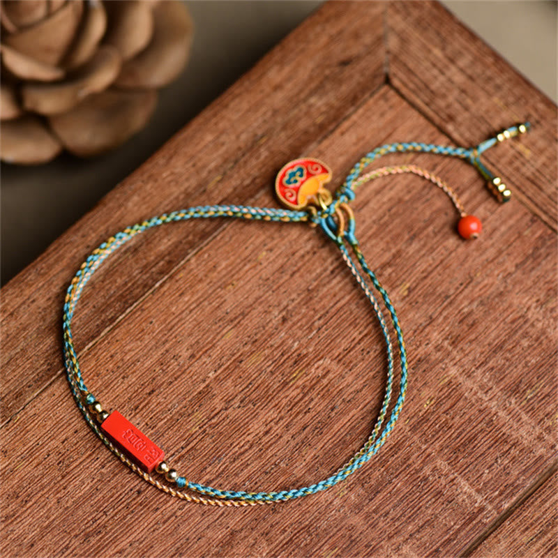 Buddha Stones Handmade Cinnabar As One Wishes Blessing Braid Double Layer Bracelet - 14-16cm - image 0
