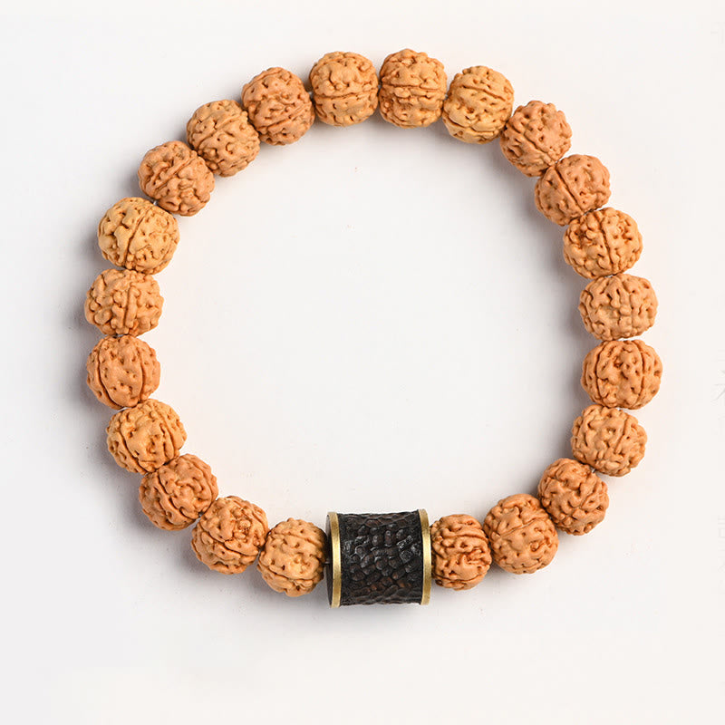 Buddha Stones Tibet Rudraksha Bodhi Seed Wealth Auspiciousness Bracelet - Ebony Inlaid Copper Bead - image 23