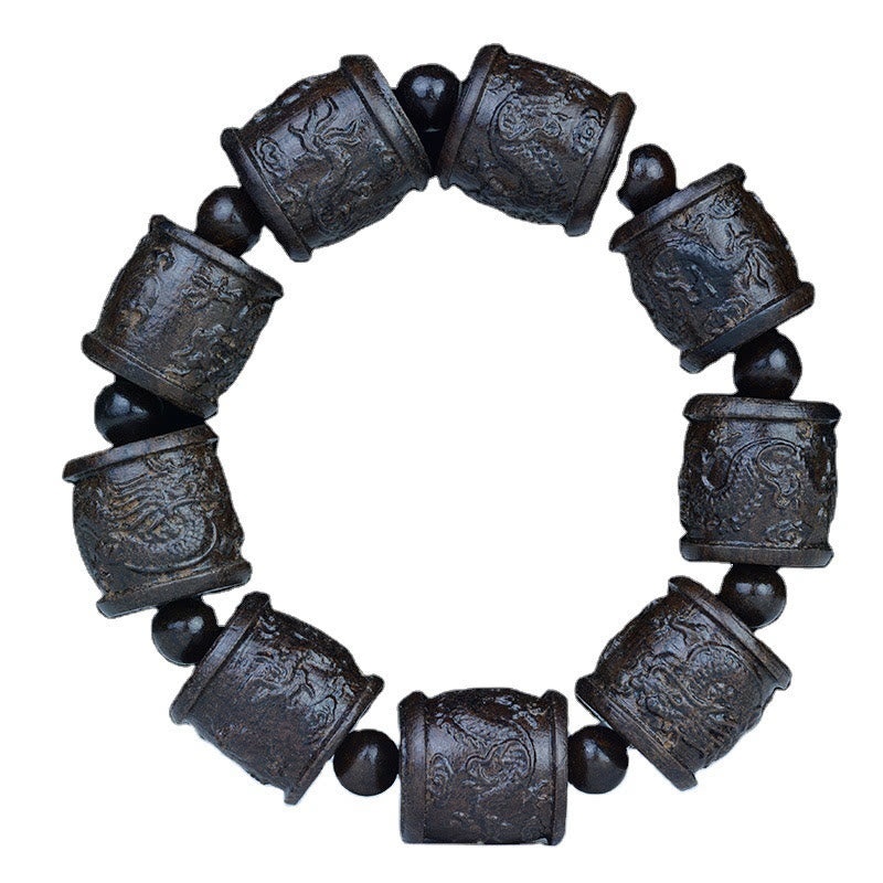 Buddha Stones Ebony Wood Eighteen Arhats Lotus Dragon Engraved Balance Bracelet - image 13