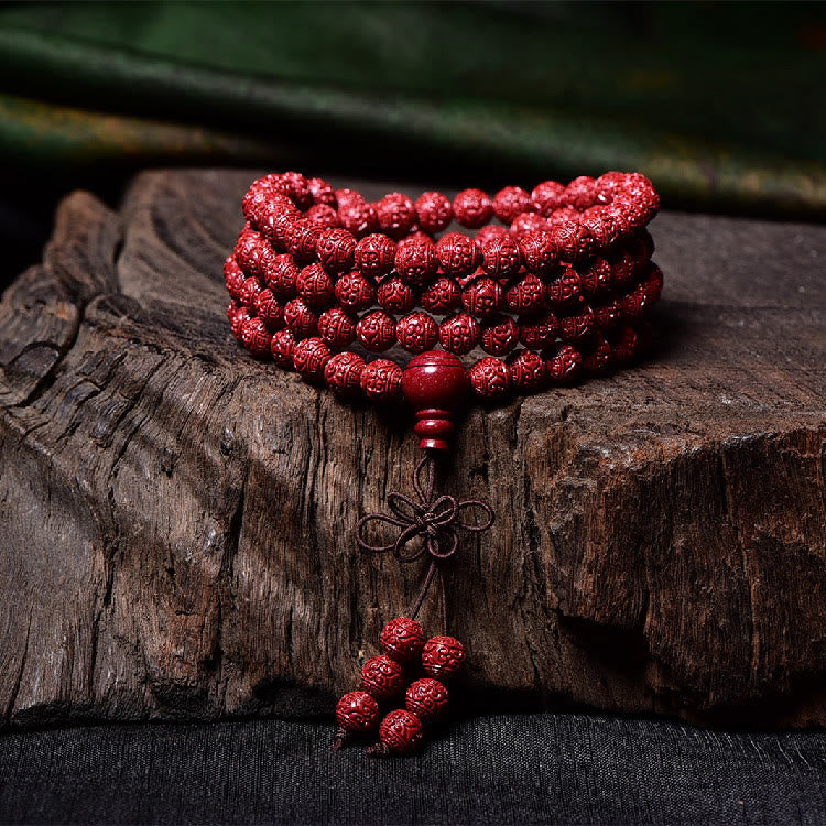 Buddha Stones 108 Mala Beads Cinnabar Om Mani Padme Hum Pattern Engraved Blessing Bracelet - image 2