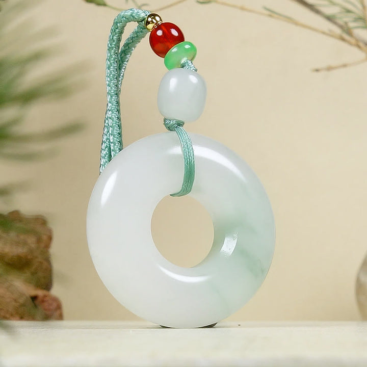 Buddha Stones Natural Jade Peace Buckle Prosperity Necklace Pendant - image 5