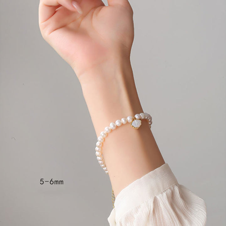 Buddha Stones 14K Gold Plated Natural Pearl Crystal Shell Charm Bead Bracelet - image 8