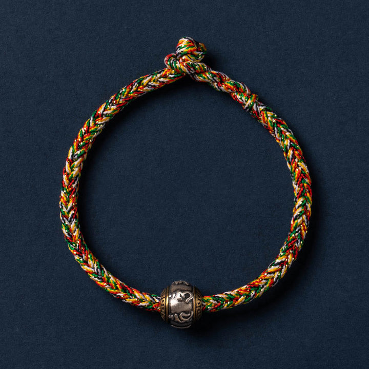 Buddha Stones 925 Sterling Silver Tibet Handmade Om Mani Padme Hum Luck Protection King Kong Knot Braided Bracelet - Simple Version - Multicolored - 18cm - image 23