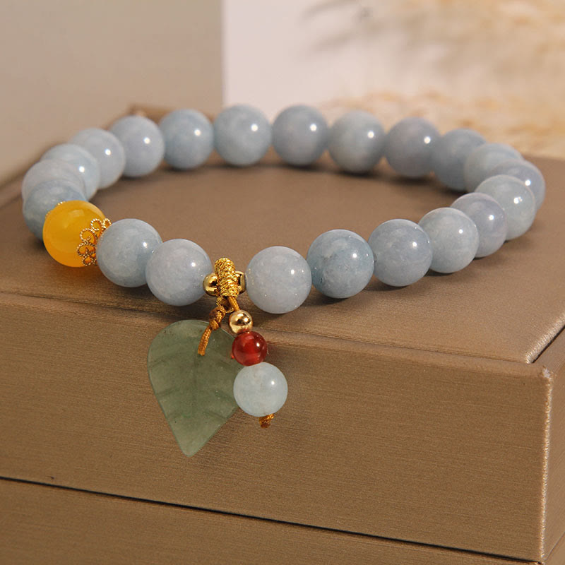 Buddha Stones Aquamarine Jade Leaf Healing Charm Bracelet - image 5