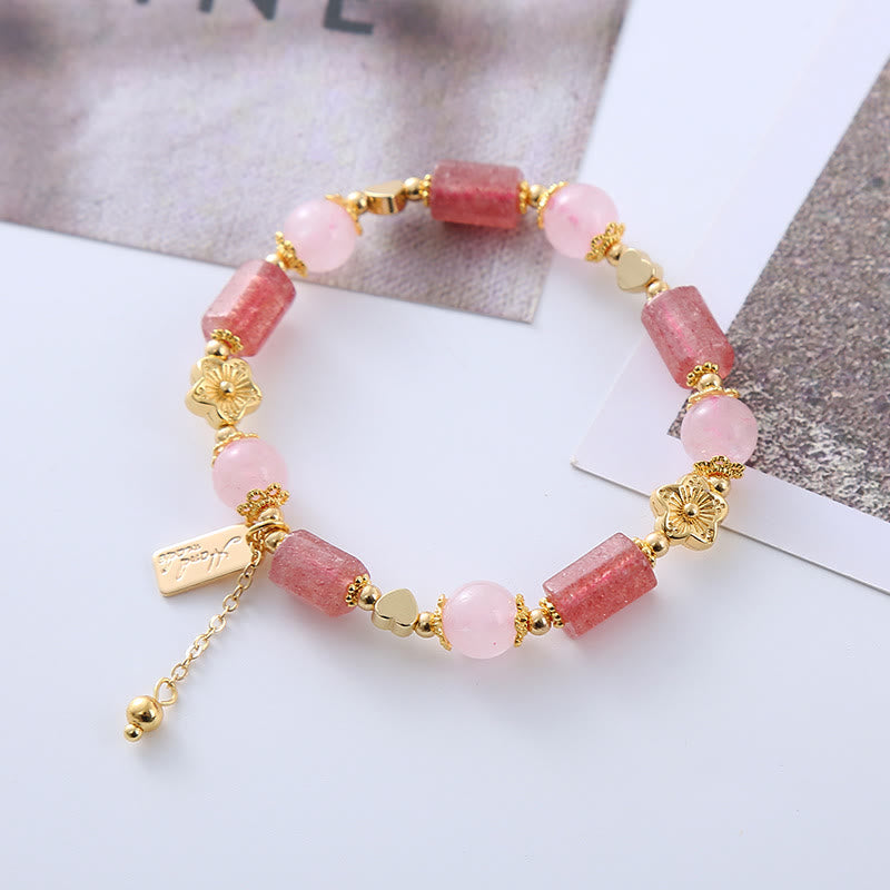 Buddha Stones Strawberry Quartz Pink Crystal Love Heart Flower Positive Bracelet - image 3