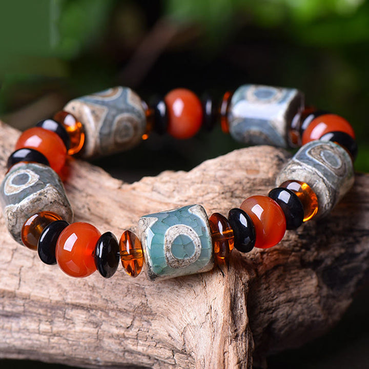 Buddha Stones Tibetan Three-eyed Dzi Bead Agate Protection Happiness Bracelet - image 2