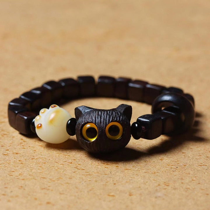 Buddha Stones Ebony Wood Cute Cat Bodhi Seed Paw Claw Square Beads Calm Bracelet - image 4