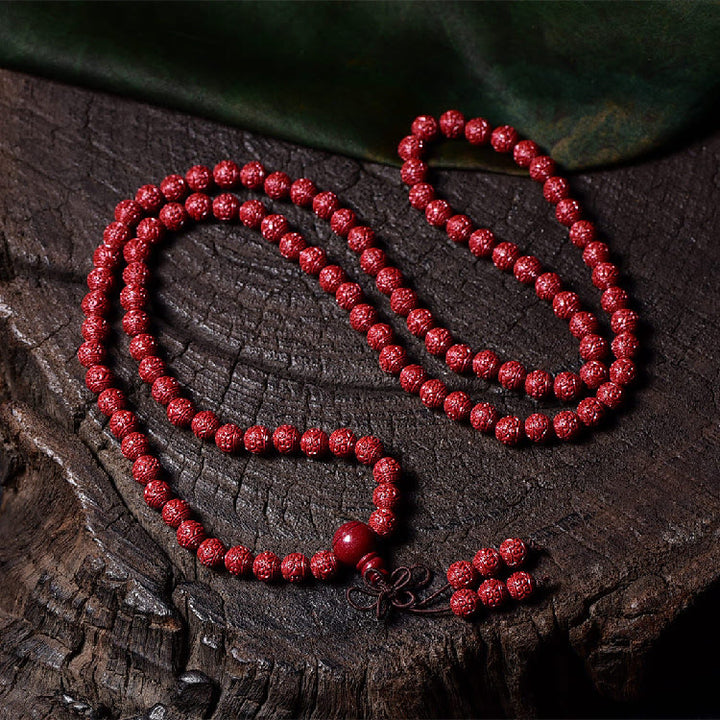 Buddha Stones 108 Mala Beads Cinnabar Om Mani Padme Hum Pattern Engraved Blessing Bracelet - image 1