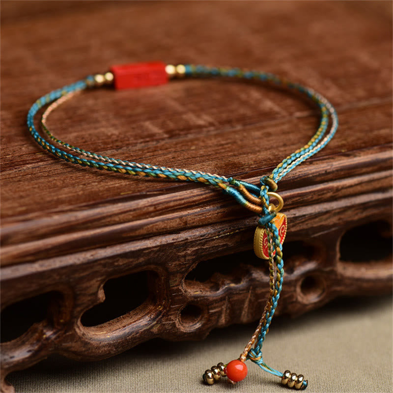 Buddha Stones Handmade Cinnabar As One Wishes Blessing Braid Double Layer Bracelet - image 1