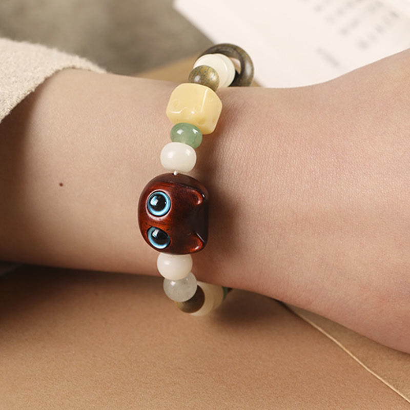 Buddha Stones Bodhi Seed Green Sandalwood Ebony Wood Small Leaf Red Sandalwood Cat Head Paw Claw Peace Bracelet - image 12