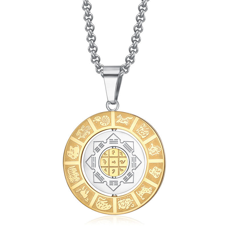 Buddha Stones Chinese Zodiac Nine Palaces Eight Diagrams Bagua Amulet Harmony Necklace Rotatable Pendant - Chinese Zodiac - image 0