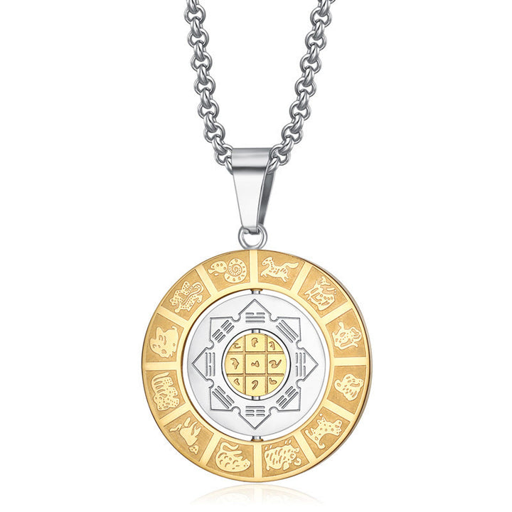 Buddha Stones Chinese Zodiac Nine Palaces Eight Diagrams Bagua Amulet Harmony Necklace Rotatable Pendant - Chinese Zodiac - image 0