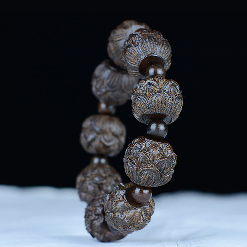 Buddha Stones Ebony Wood Eighteen Arhats Lotus Dragon Engraved Balance Bracelet - image 8