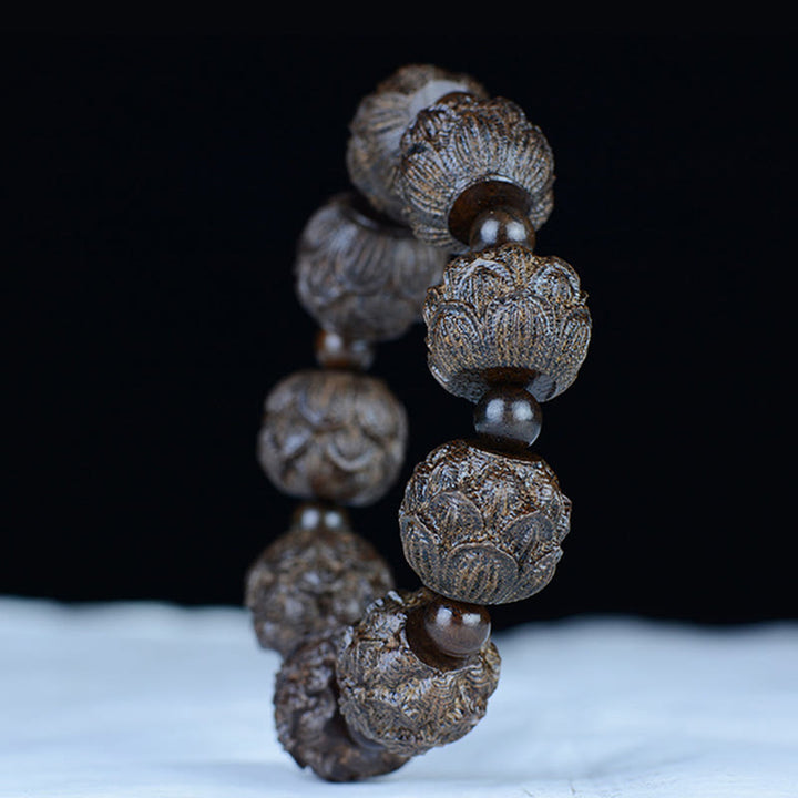 Buddha Stones Ebony Wood Eighteen Arhats Lotus Dragon Engraved Balance Bracelet - image 8