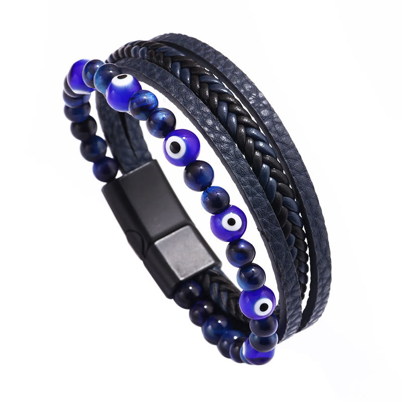 Buddha Stones Evil Eye Tiger Eye Protection Beaded Multilayered Braided Bracelet - image 2