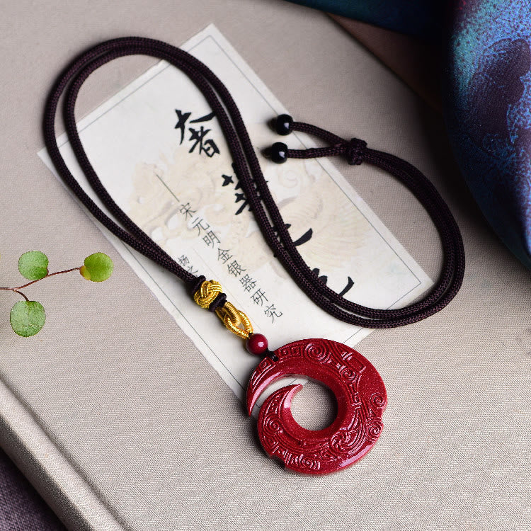 Buddha Stones One's Luck Improves Design Patern Natural Cinnabar Blessing Necklace Pendant - Large 38.5*7mm - image 4