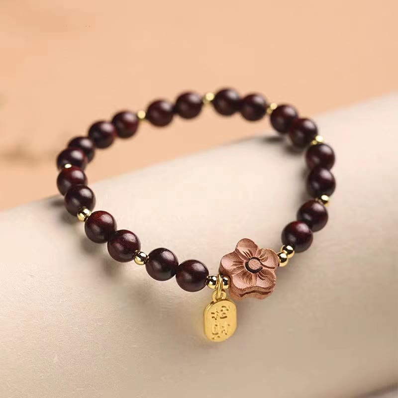 Buddha Stones Natural Sandalwood Peach Blossom Small Leaf Red Sandalwood Ruyi Charm Protection Bracelet - Small Leaf Red Sandalwood(Keep away evil spirits♥Protection) - image 4