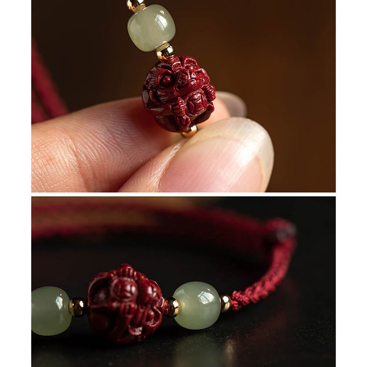 Buddha Stones Natural Cinnabar Chinese Zodiac Hetian Jade Fu Character Luck Rope Bracelet - image 17