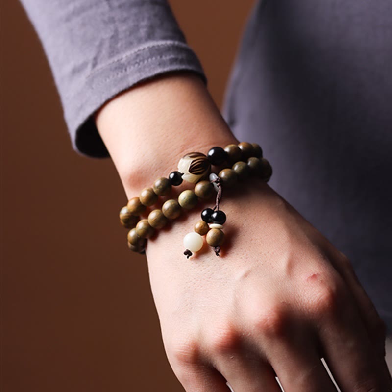 Buddha Stones Green Sandalwood Bodhi Seed Lotus Soothing Double Wrap Bracelet - image 10