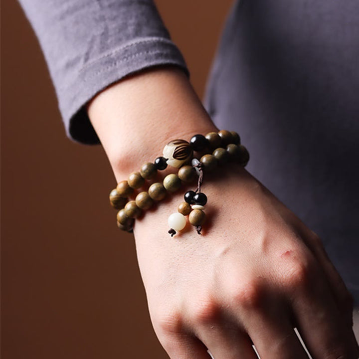 Buddha Stones Green Sandalwood Bodhi Seed Lotus Soothing Double Wrap Bracelet - image 10