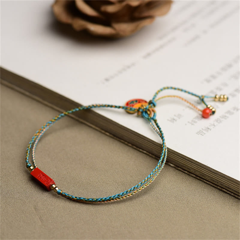 Buddha Stones Handmade Cinnabar As One Wishes Blessing Braid Double Layer Bracelet - image 5
