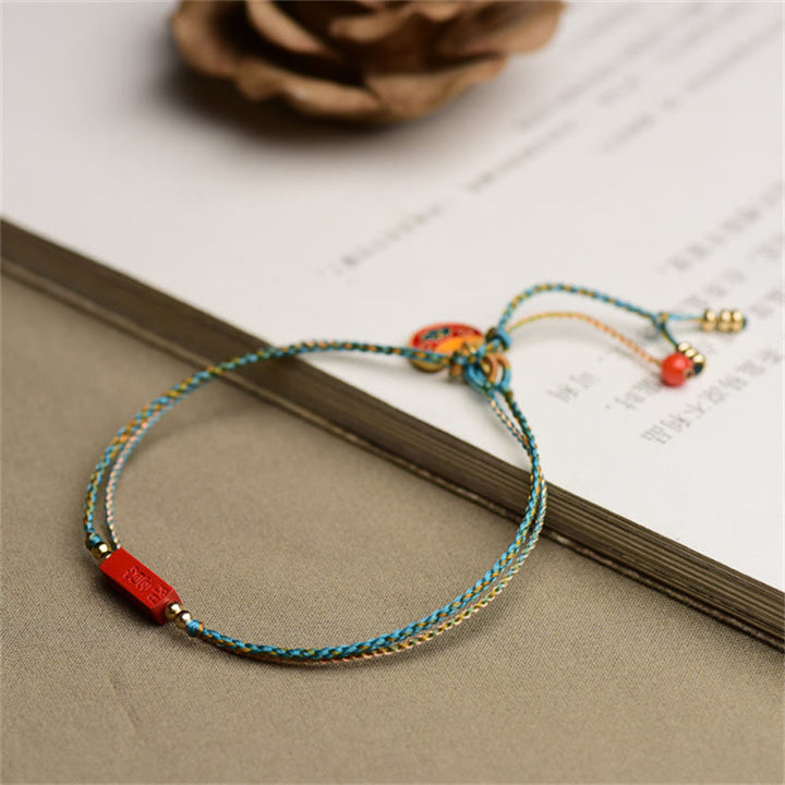 Buddha Stones Handmade Cinnabar As One Wishes Blessing Braid Double Layer Bracelet - image 5