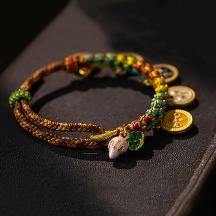 Buddha Stones Tibetan Colorful Rope Five God Of Wealth Luck Braid Bracelet - image 1