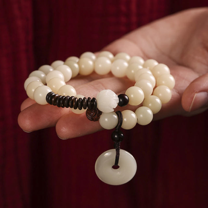 Buddha Stones Bodhi Seed Green Sandalwood Lotus Peace Buckle Harmony Double Wrap Bracelet - image 3