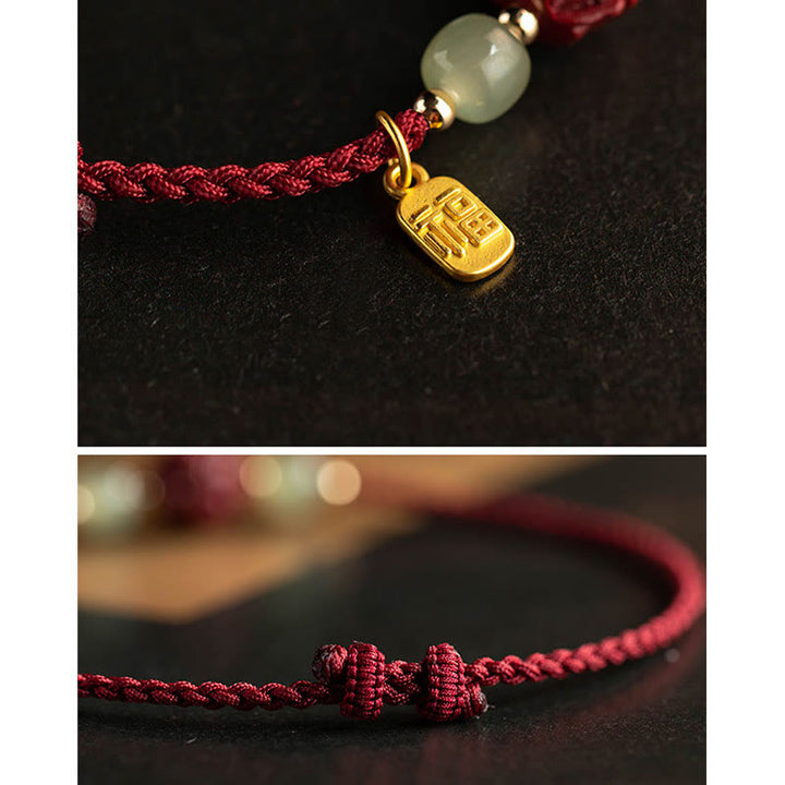 Buddha Stones Natural Cinnabar Chinese Zodiac Hetian Jade Fu Character Luck Rope Bracelet - image 25