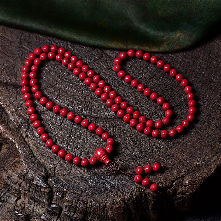 Buddha Stones 108 Mala Beads Cinnabar Om Mani Padme Hum Pattern Engraved Blessing Bracelet - 6mm*108 Round Beads - image 15