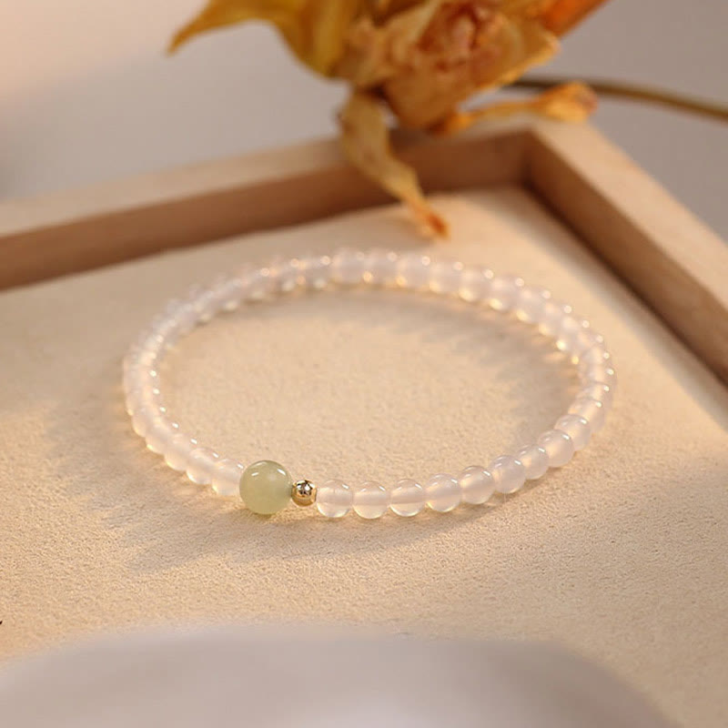 Buddha Stones Natural White Agate Jade Luck Protection Bracelet - image 2