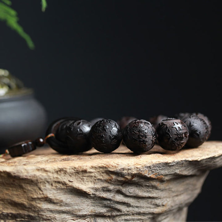 Buddha Stones Ebony Wood Chinese Character Yin Yang Engraved Gourd Balance Bracelet - image 7