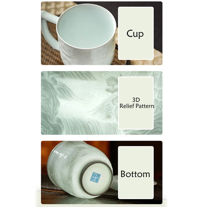 Buddha Stones Jingdezhen White Porcelain Handmade Great Wall Landscape Engraved Ceramic Teacup Office Mug Tea Cups - image 13
