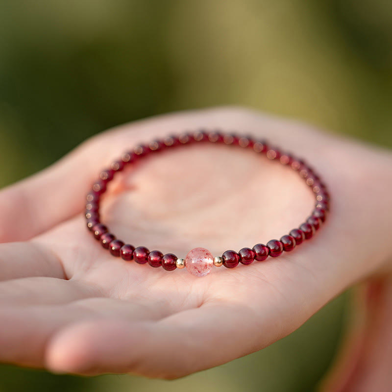 Buddha Stones Natural Garnet Strawberry Quartz Calm Bracelet - image 2
