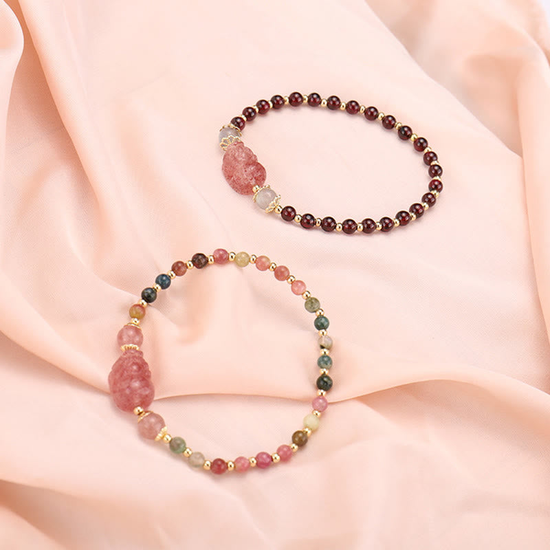 Buddha Stones Natural Tourmaline Garnet Strawberry Quartz PiXiu Moonstone Protection Bracelet - image 10
