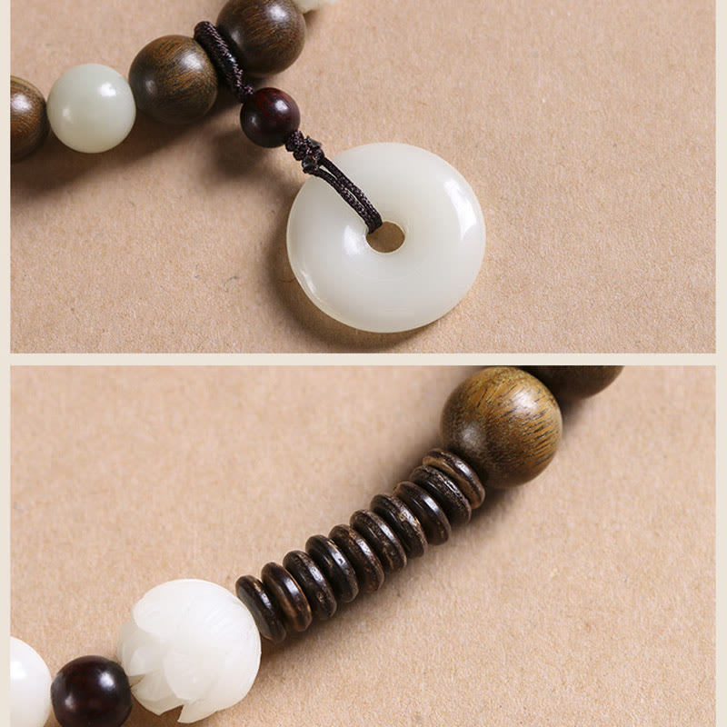 Buddha Stones Bodhi Seed Green Sandalwood Lotus Peace Buckle Harmony Double Wrap Bracelet - image 5