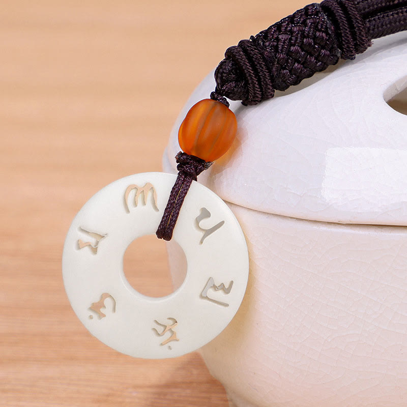 Buddha Stones Ivory Fruit Om Mani Padme Hum Engraved Protection Necklace Pendant - image 1