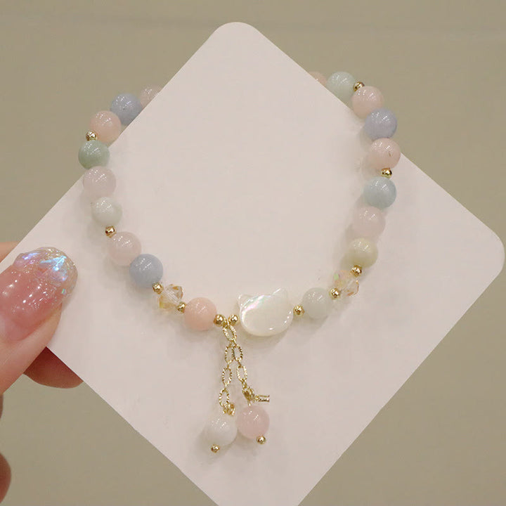 Buddha Stones Natural Strawberry Quartz Morganite Tridacna Stone Cat Love Bracelet - image 4