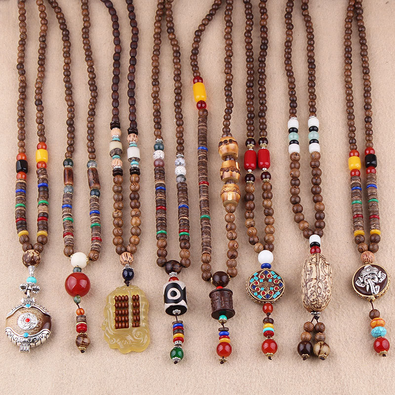 Buddha Stones Tibetan Wenge Wood Bodhi Seed Agate Elephant Protection Necklace Pendant - image 0