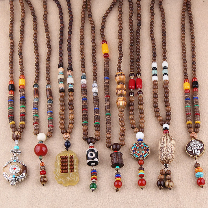 Buddha Stones Tibetan Wenge Wood Bodhi Seed Agate Elephant Protection Necklace Pendant - image 0